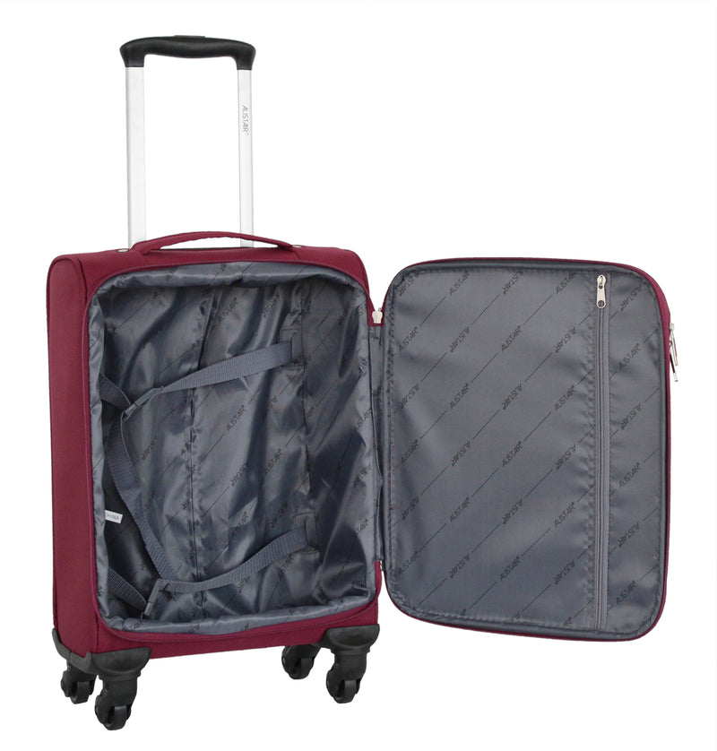 Valise taille cabine 52 cm Alistair - Collection Breeze - 4 roues - Toile souple - Rouge Bordeaux